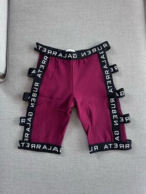 Ruben Galarreta Maroon Athletic Bike Shorts with Logo Trim and Side Cutouts